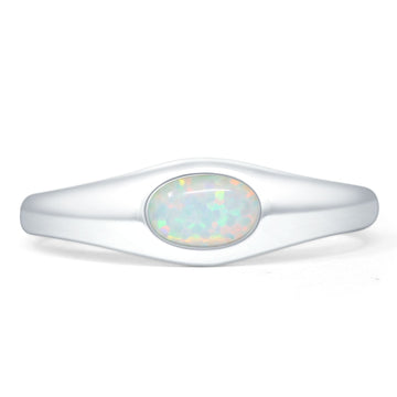 Oval 6mm Lab Created White Opal Signet Bold Ring 925 Sterling Silver Wholesale